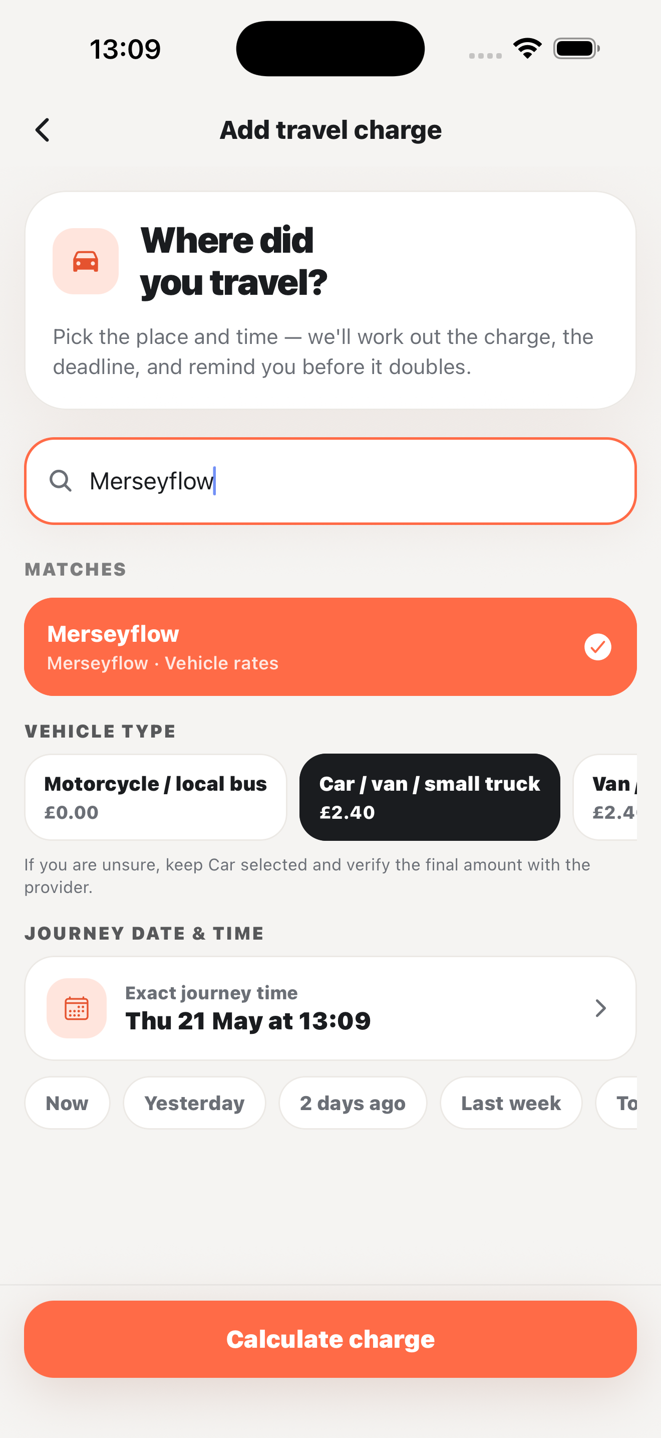 Adding a Merseyflow tunnel travel charge